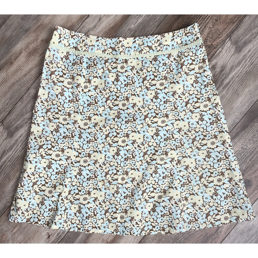 Eddie Bauer Yellow Blue Brown Pastel Floral A-line Lightweight Skirt‎ Size 14P
